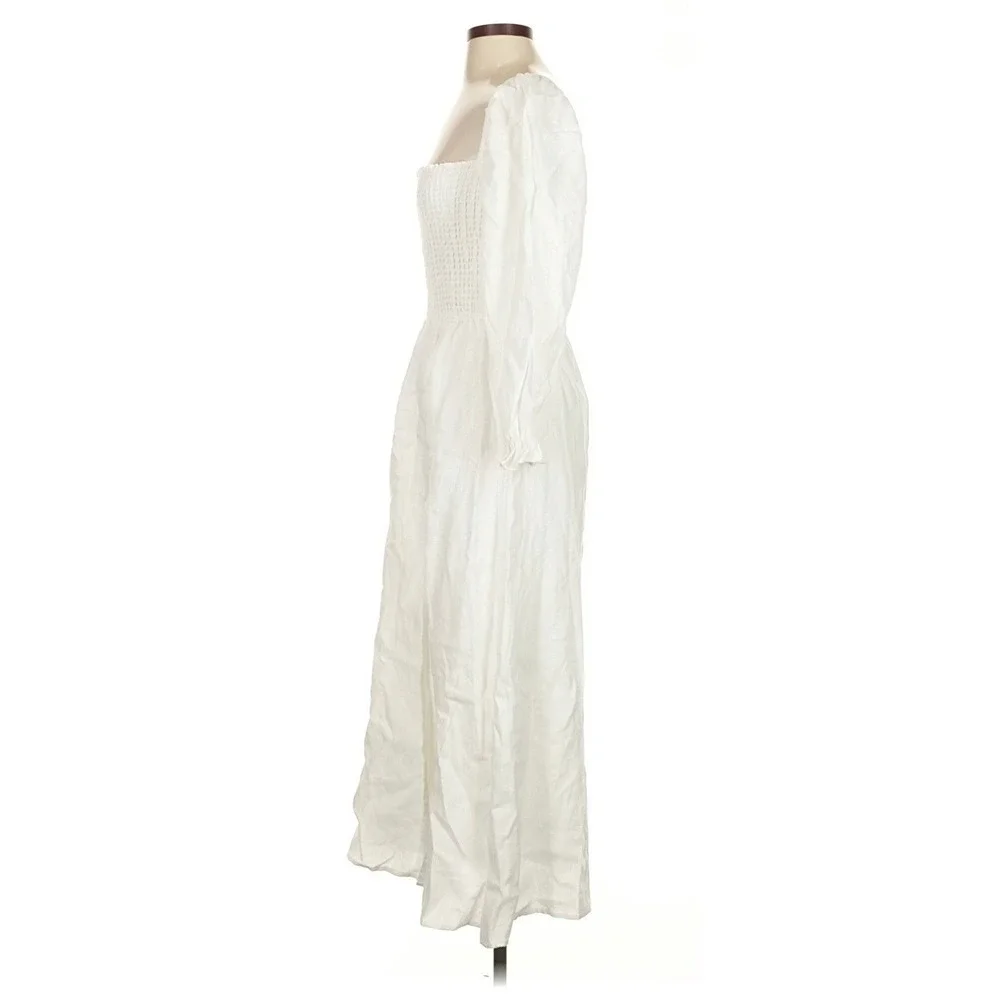 Reformation Womens Gitane Linen Dress S White Midi Cottage Bridal Kentucky Derby - Picture 5 of 7